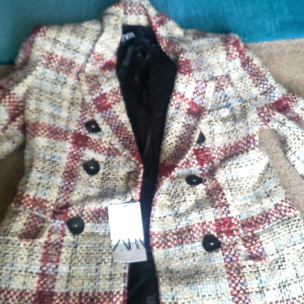 New Zara plaid tailored blazer with shoulder pads